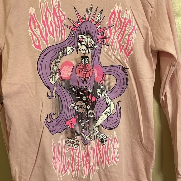 Pinku Kult Pink Long Sleeved Graphic T-Shirt Size Small NWOT - Picture 2 of 5